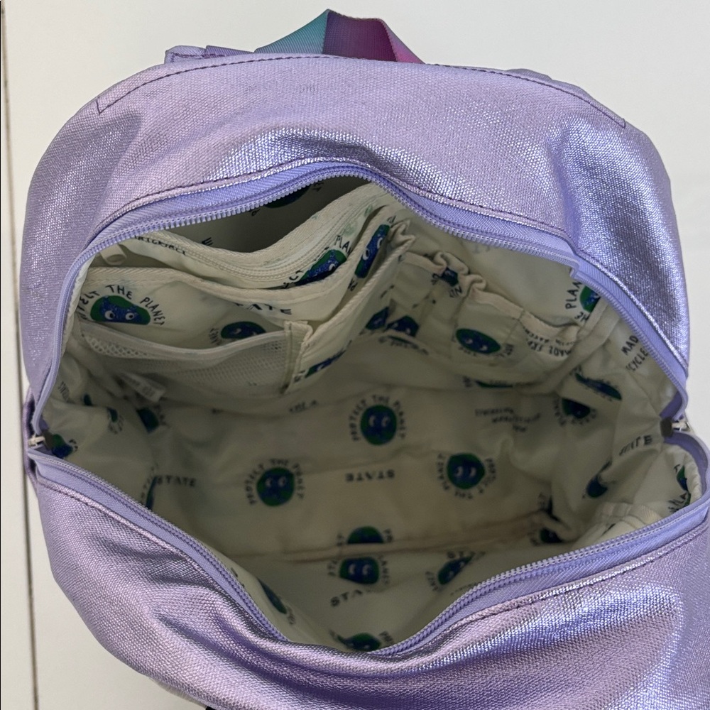 State Bags Kane kids gorgeous Metallic Purple with fuzzy 3d butterflies backpack - Picture 6 of 8